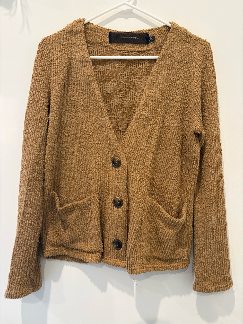 Cozy Textured Tan Button-Front Cardigan